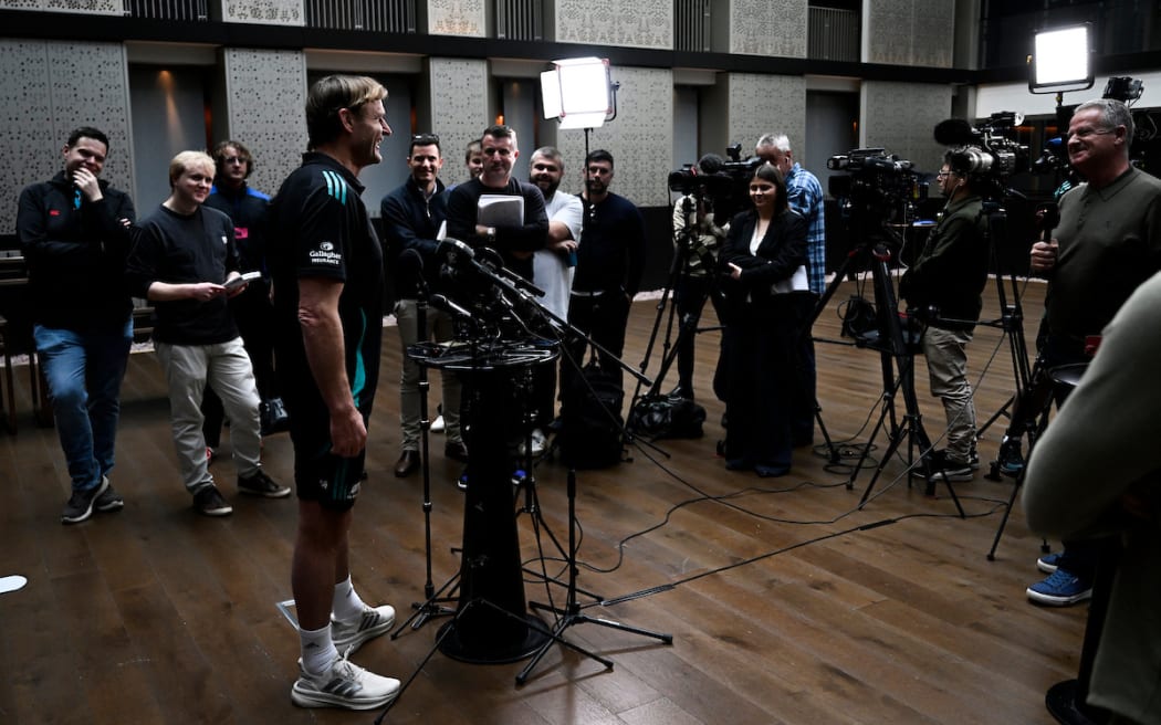 All Blacks head coach Scott Robertson speaks to media.