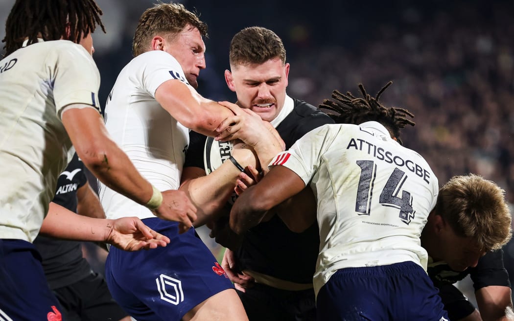 All Blacks loose forward Dalton Papali'i in action against France, 2025.