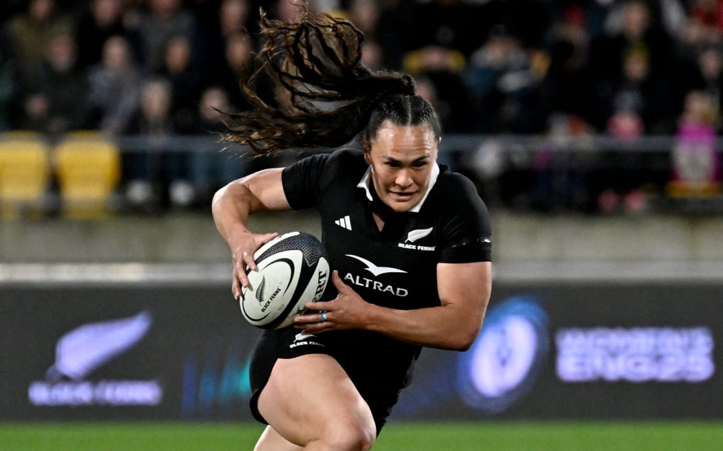 Portia Woodman-Wickliffe of New Zealand during the O’Reilly Cup - New Zealand Black Ferns v Australia at Sky Stadium, Wellington, New Zealand on Saturday 12 July 2025.