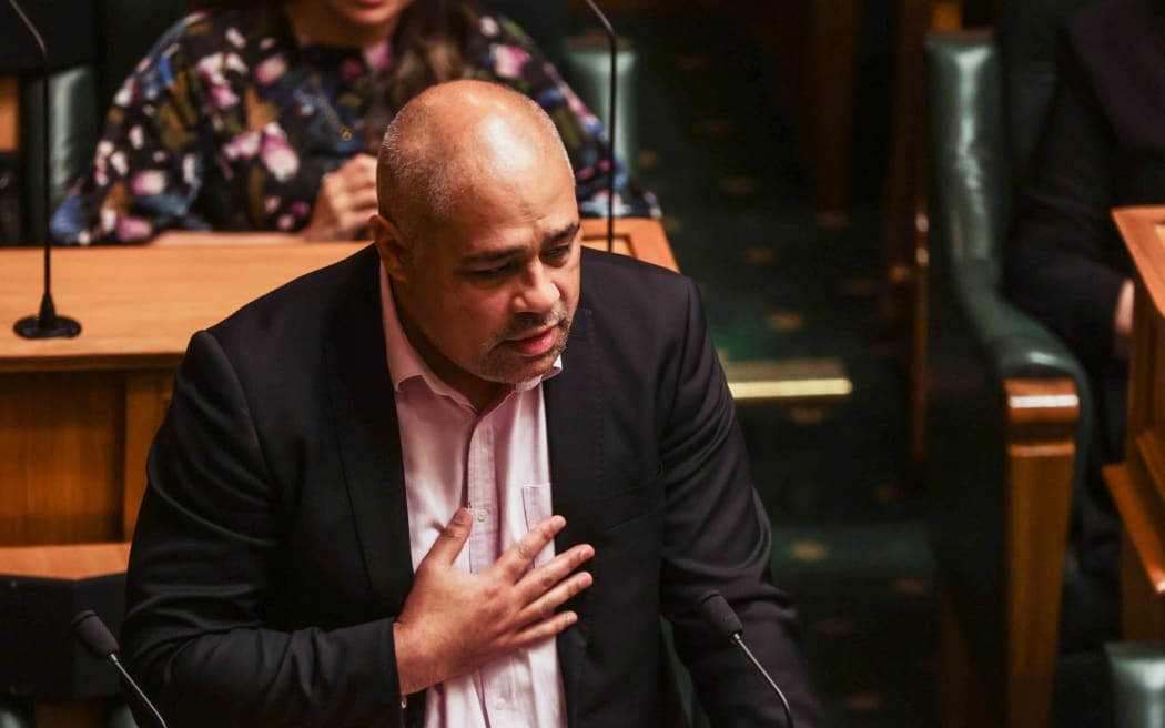 Labour MP Peeni Henare speaks at Parliament as MPs honour Takutai Tarsh Kemp.
