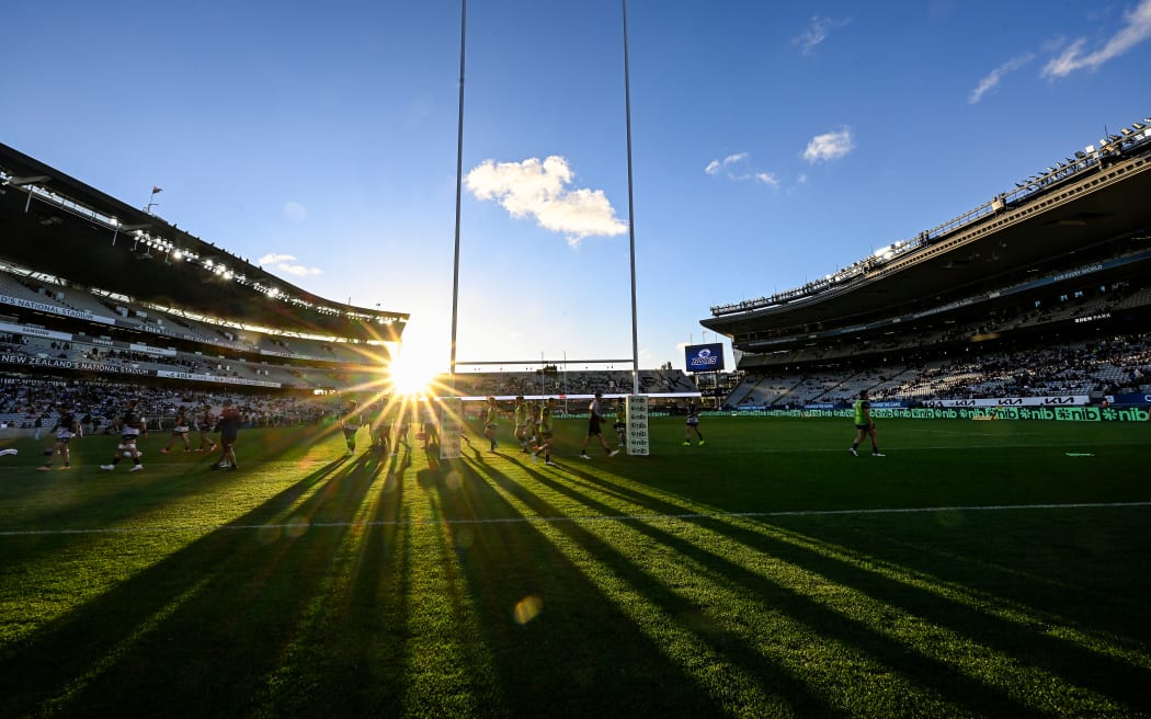 General view of Eden Park at sunset before the game.