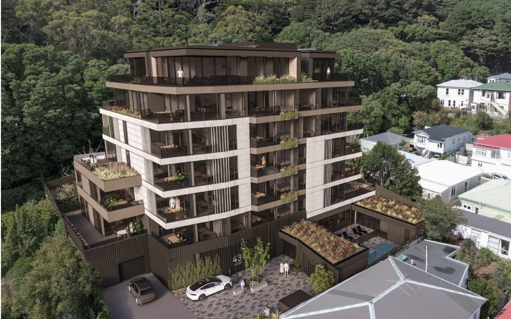An artist's impression of the seven-storey apartment building, Mayfair, that is proposed for Wellington's Mt Victoria.