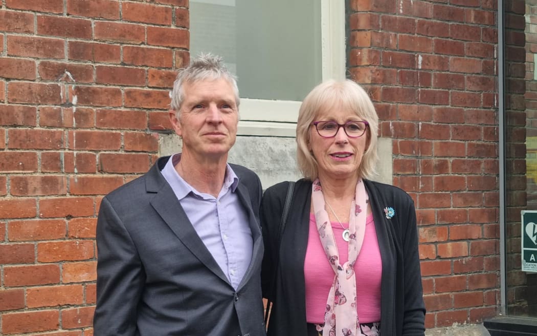 Sophia Crestani's parents Bede Crestani and Elspeth McMillan outside the court house in Dunedin.