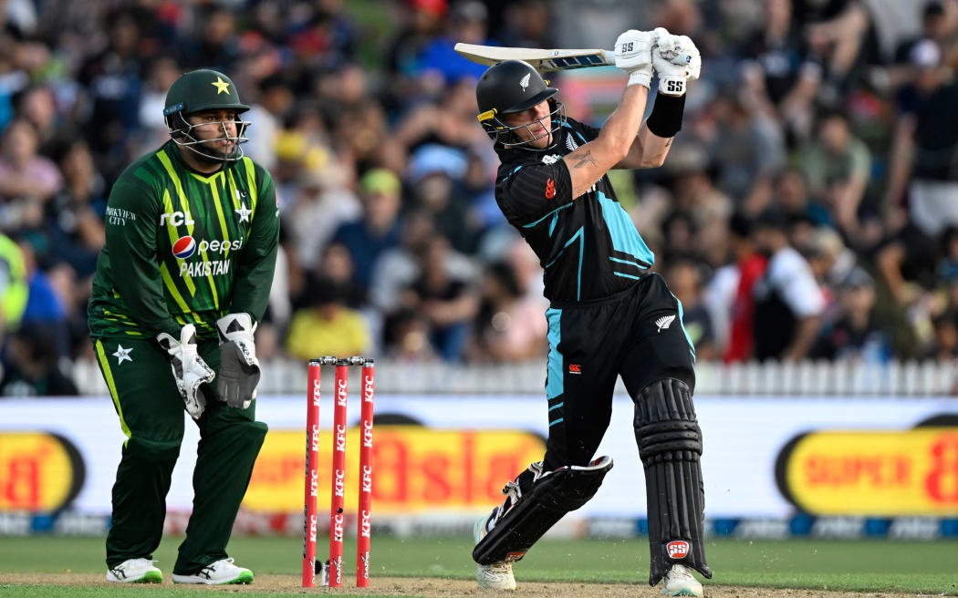 Finn Allen of New Zealand hits another boundary.
Game 2 of the 5 match international Twenty20 cricket series. New Zealand BlackCaps v Pakistan. Seddon Park, Hamilton, New Zealand. Sunday 14 January 2024. ( Andrew Cornaga / Photosport )