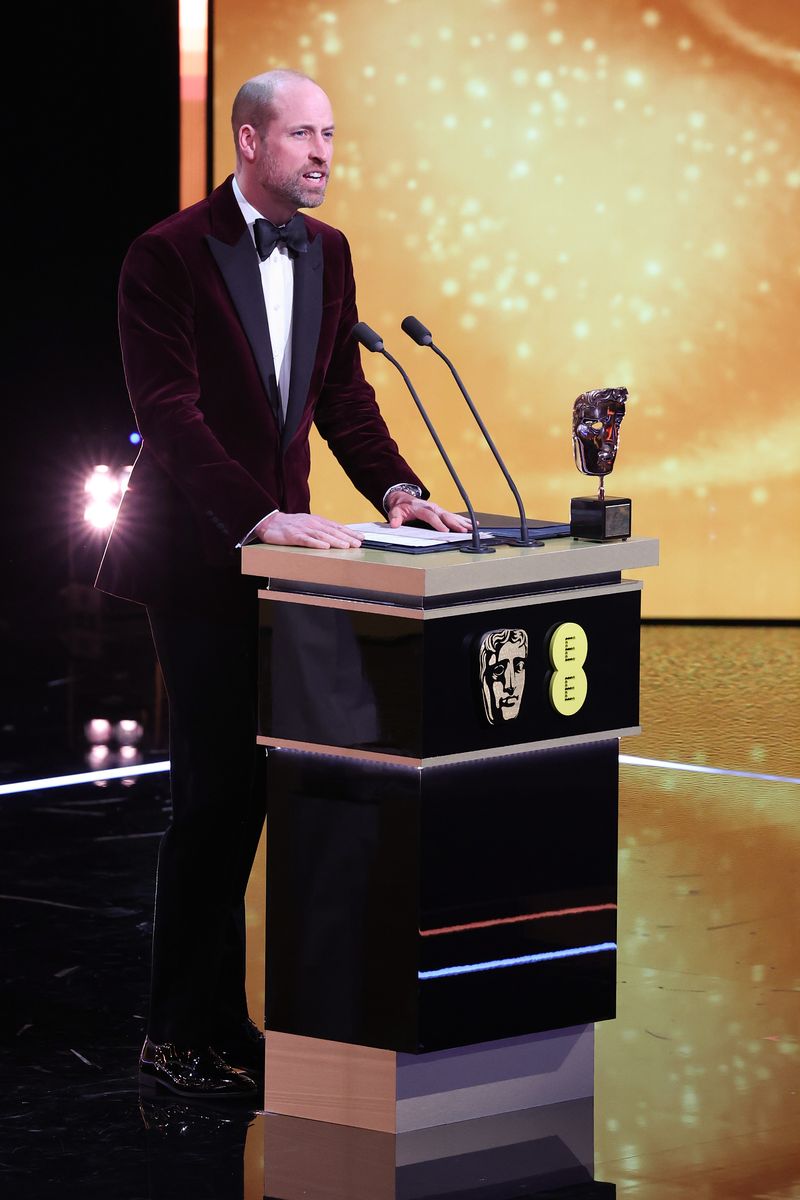 Prince William, Prince of Wales presents the Fellowship Award on stage during the EE BAFTA Film Awards 2026 at The Royal Festival Hall on February 22, 2026 in London