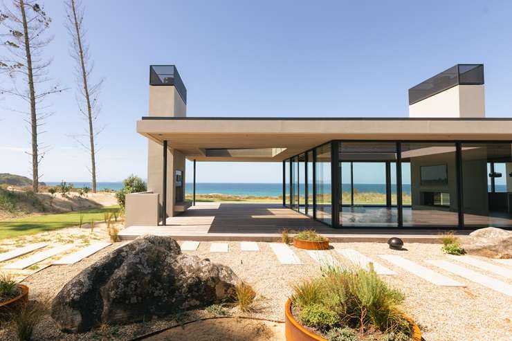 The five-bedroom architect-designed home, asking <img8 million, is the first property to be publicly marketed on the exclusive Te Arai Links or Tara Iti golf estates, north of Auckland. Photo / Supplied