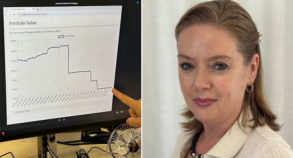 Melinda Kee pictured next to another victim's funds being shown to have disappeared.