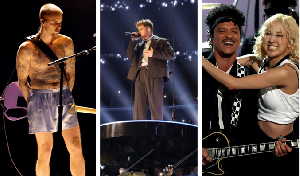 From L to R: Justin Beiber, Alex Warren, Bruno Mars and Rose