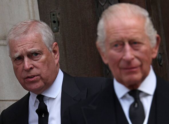 Britain's Prince Andrew, Duke of York and Britain's King Charles III leave following a Requiem Mass Britain's Prince Andrew, Duke of York and Britain's King Charles III leave following a Requiem Mass