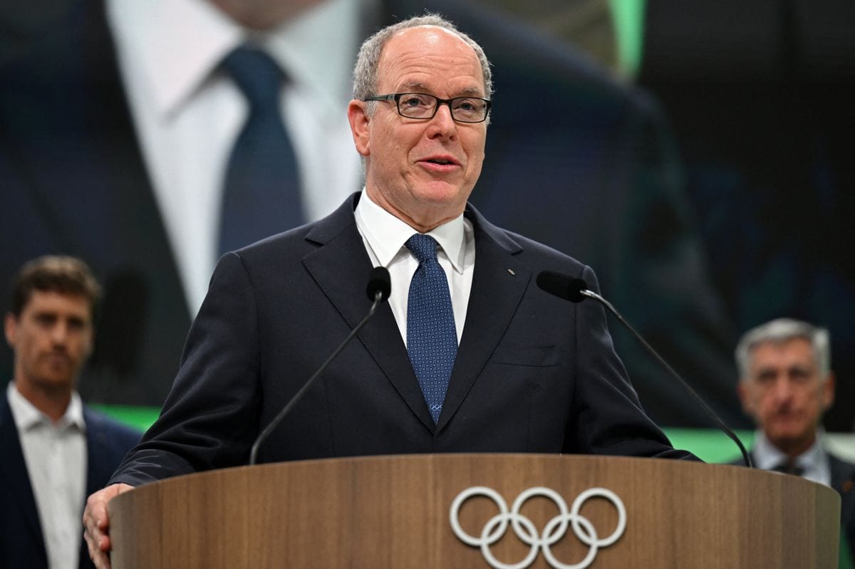 Prince Albert II of Monaco speaks ahead of the Milano Cortina 2026 Winter Olympic Games, in Milan on February 4, 2026.