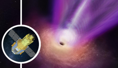 (Main) An illustration of the supermassive black hole M87* (Inset) the NASA/JAXA mission XRISM