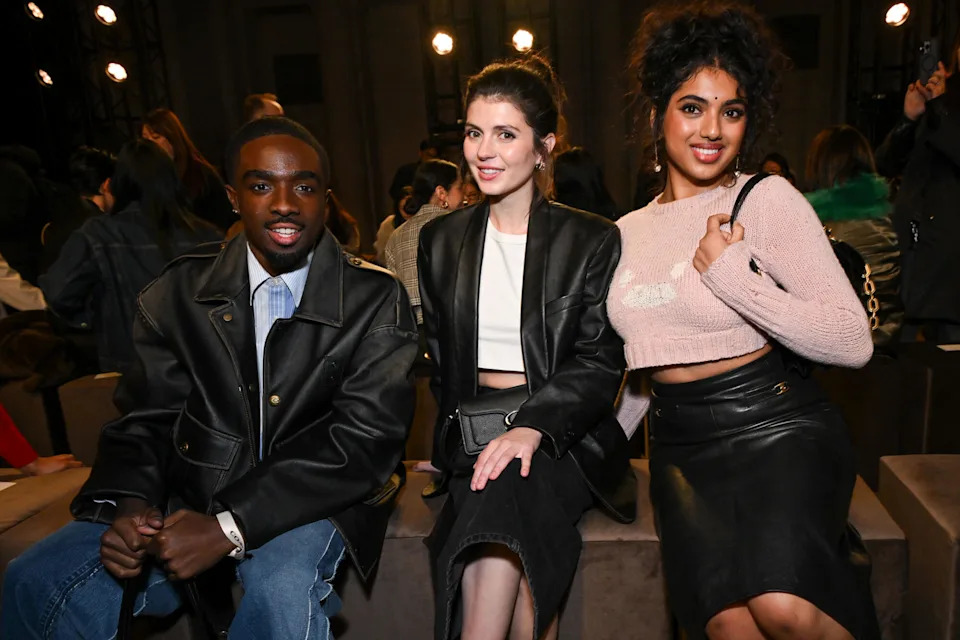 Caleb McLaughlin, Emily Bader and Avantika Vandanapu at the Coach fashion show as part of RTW Fall 2026 held at Cipriani on February 11, 2026 in New York, New York.