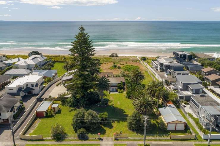 Contestants line up for Miss NZ 1965 at the Oceanbeach Road property. The pool’s gone, and the property is under contract. Photo / Supplied