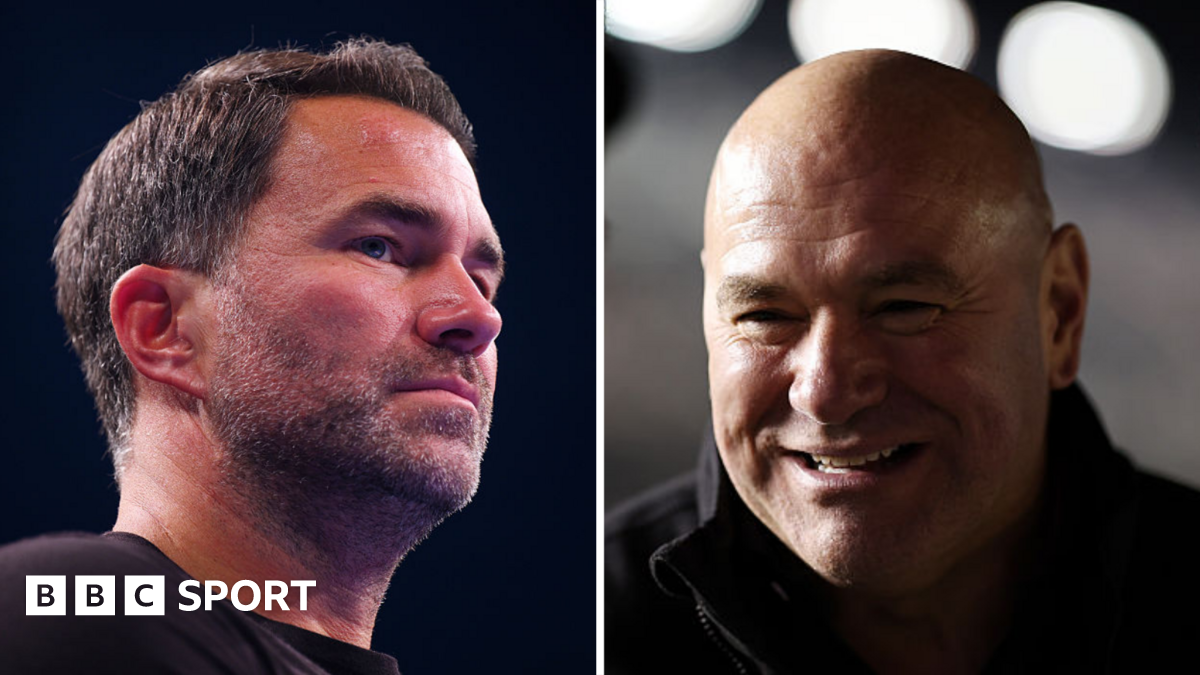 Split image of Eddie Hearn and Dana White