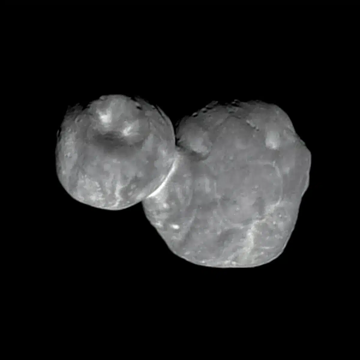 A Close Up Image Of Arrokoth, The Peanut Shaped Object In The Kuiper Belt, Captured By Nasa's New Horizons Spacecraft.