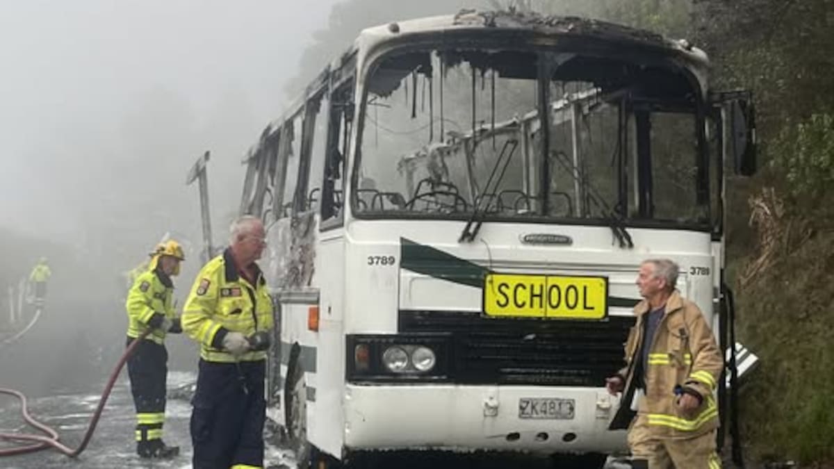 School bus goes up in flames near Leigh, four children evacuated