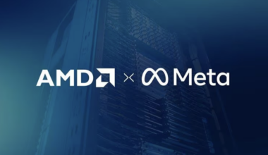AMD and Meta logos on blue background