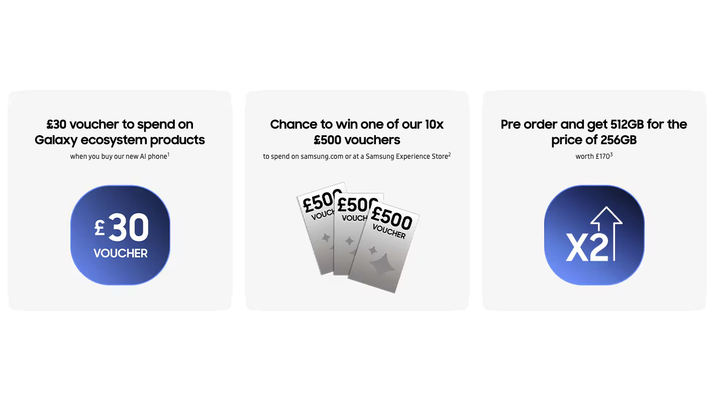 UK pre-order perks for the Samsung Galaxy S26 series