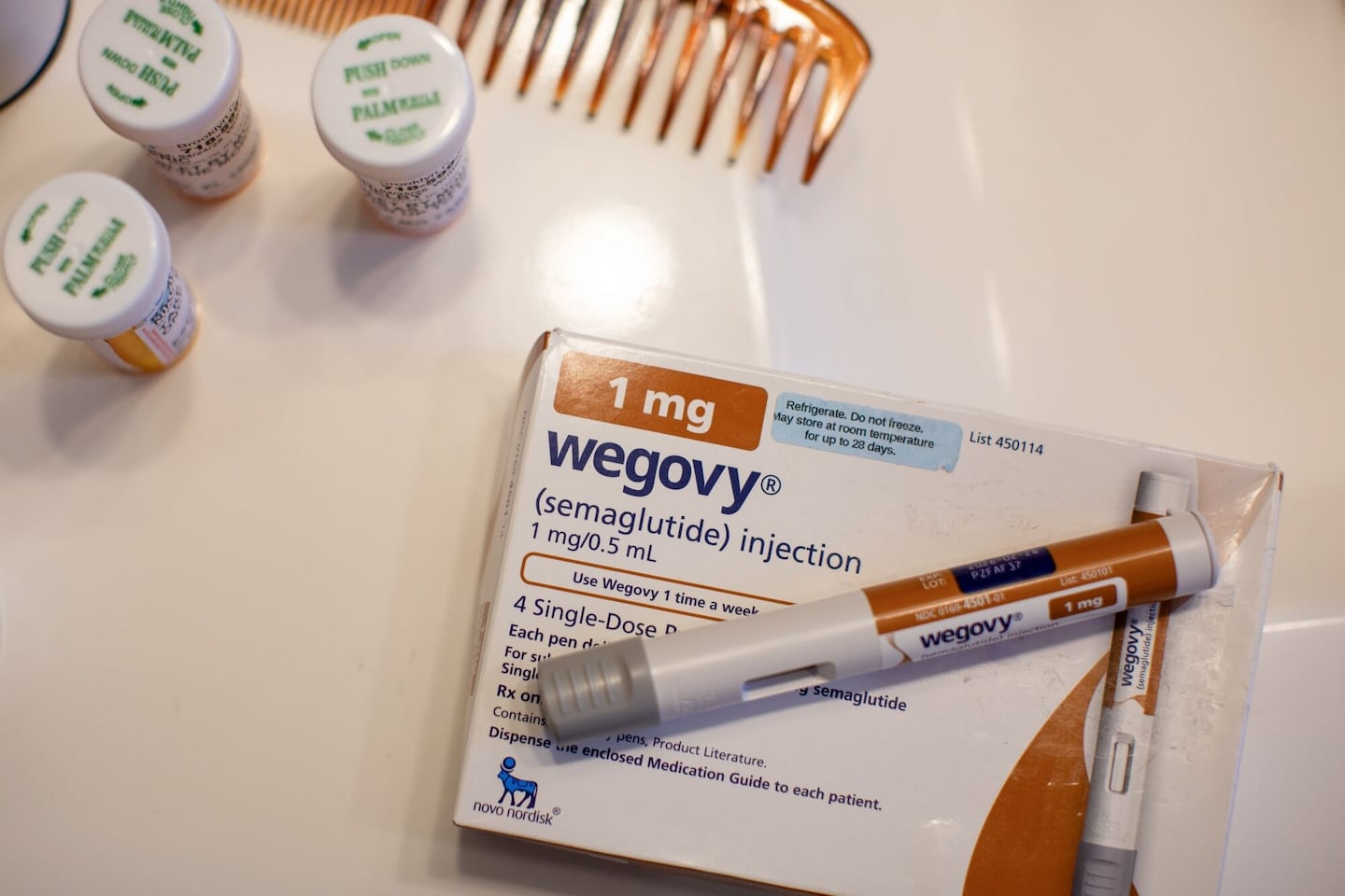 A Wegovy injection pen arranged in Waterbury, Vt., on April 28, 2025.
