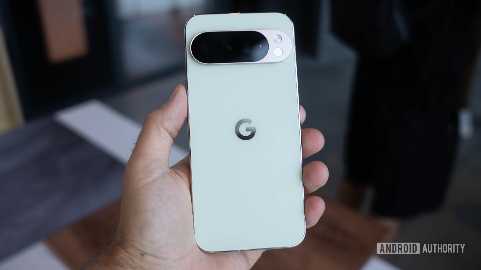 Google Pixel 10 Pro XL in Jade in man's hand showing back