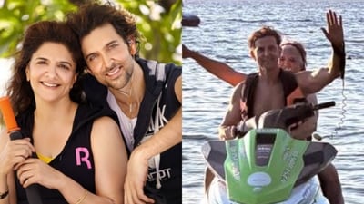 Hrithik Roshan takes his mom for jet-ski ride.