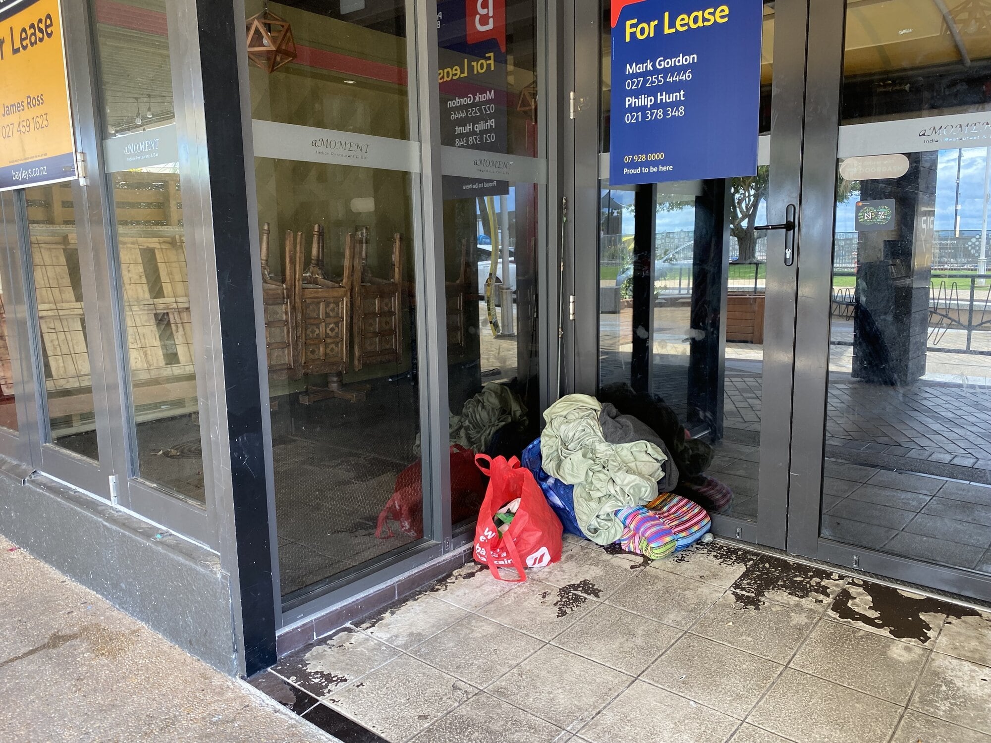 Belongings left in a doorway on The Strand, Tauranga. Photo / Ayla Yeoman