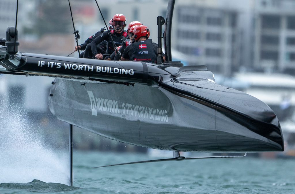 ROCKWOOL Racing SailGP Team helmed by Nicolai Sehested in action on Race Day 1 of the ITM New Zealand Sail Grand Prix in Auckland, New Zealand. Saturday 14 February 2026. Rolex SailGP Championship Event 2 2026 Season. // Photo credit: James Gourley for SailGP. 