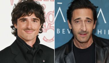 Adrien Brody reacts to Jacob Elordi giving mom gum on red carpet