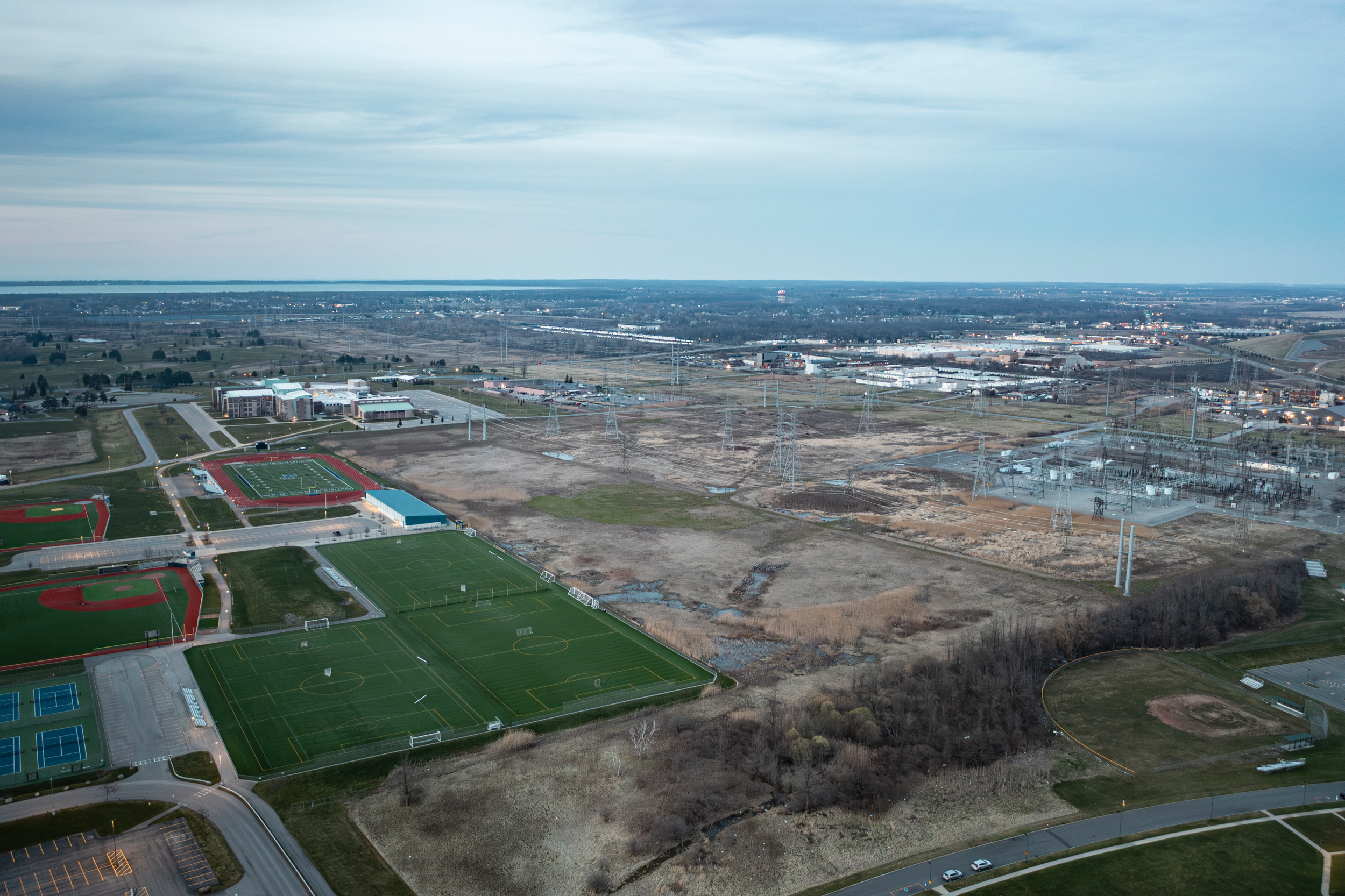 Niagara Falls High School neighbors a power plant and factories. Credit: Matt Hofmann