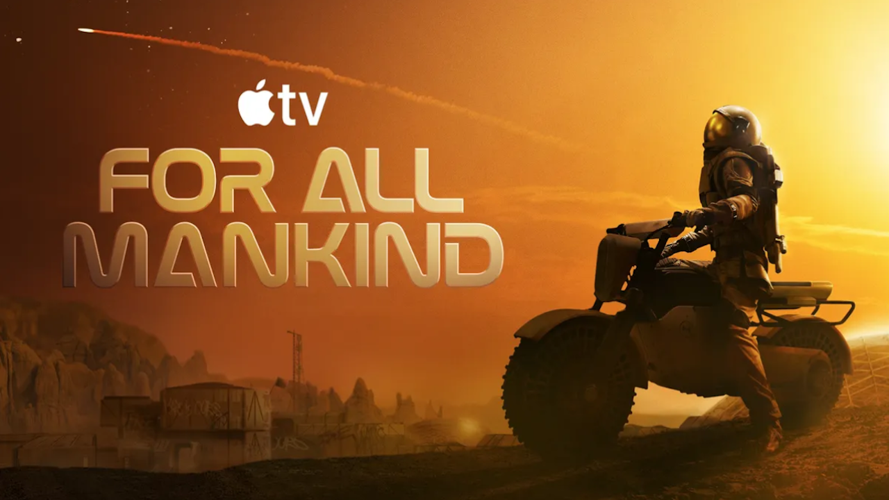 a promo banner for a sci-fi tv show with a Martian motorbike