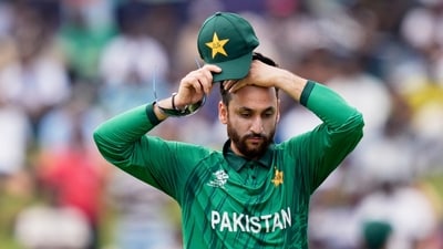 Salman Ali Agha reacts in the field during the T20 World Cup match. (AP)