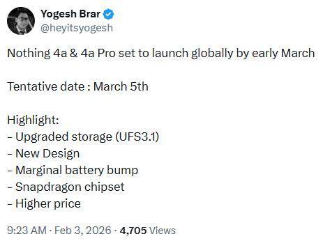 Nothing Phone 4a series launch details Yogesh Brar