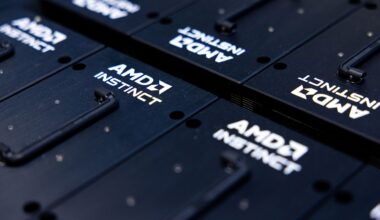 AMD Instinct GPUs in a rack.