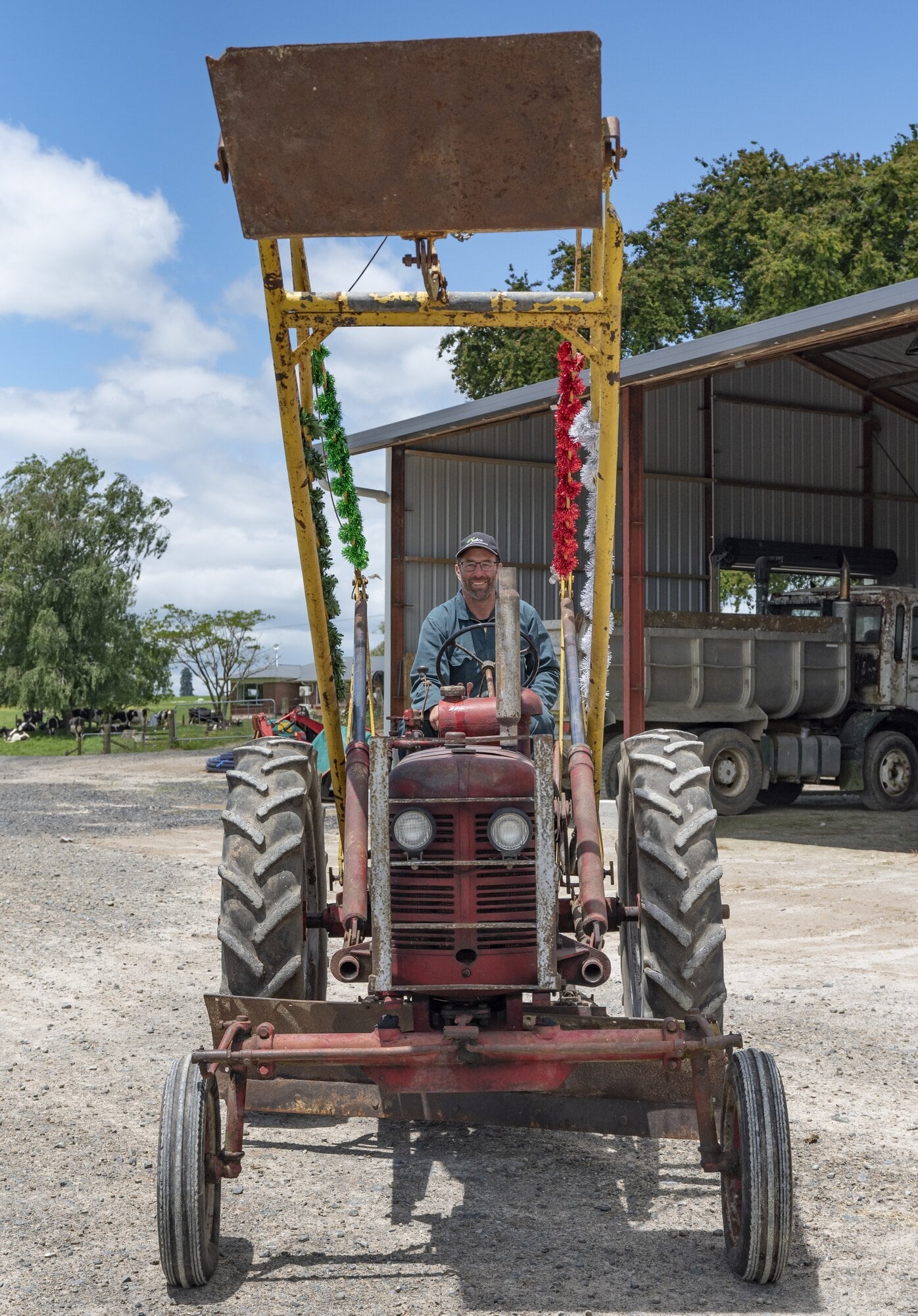 Chris van Heuven’s Farmall FC has a Hamilton-built front loader. Photo / Catherine Fry