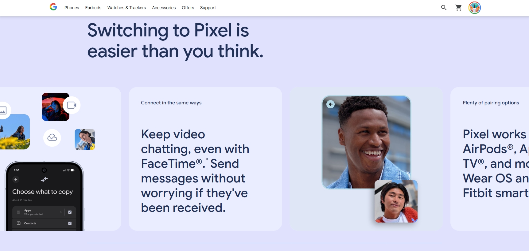 Pixel 10a's Google Store page with FaceTime mention