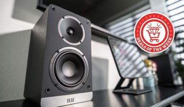 The Elac Debut ConneX DCB4 with the Deals of the Week logo overlaid