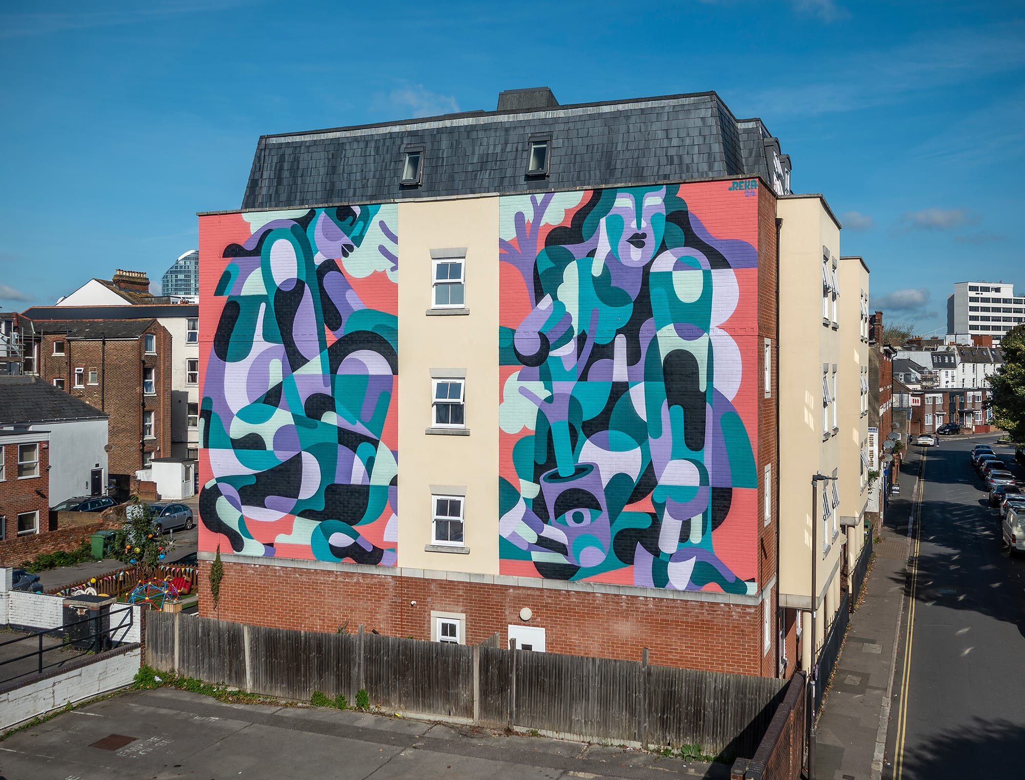 a vibrant abstracted mural by James Reka