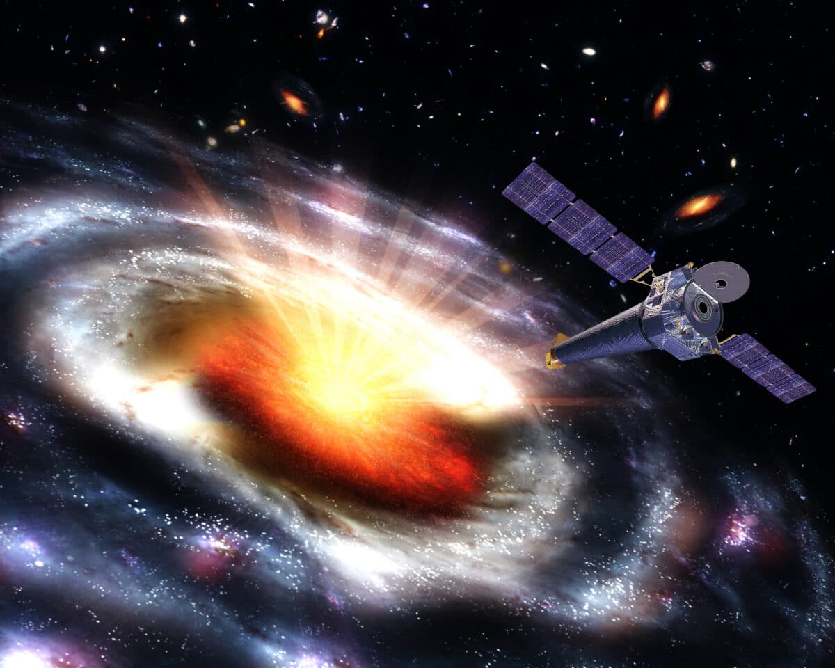 Satellite,supervising,bursting,star.,big,bang,survey,concept.,elements,furnished