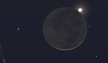 The Moon occults Mercury on the night on February 16th. Credit: Stellarium.