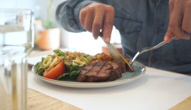 Plate with steak and salad as a meal example linked to meat eaters and longevity research