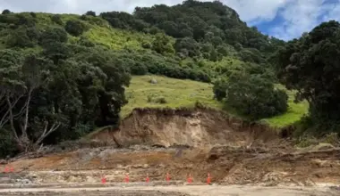 The post-recovery scene of the landslide at Mount Maunganui Beachside Holiday Park