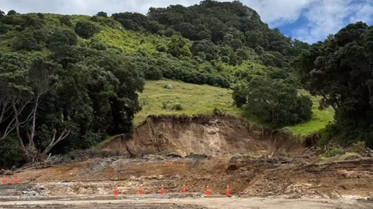 The post-recovery scene of the landslide at Mount Maunganui Beachside Holiday Park