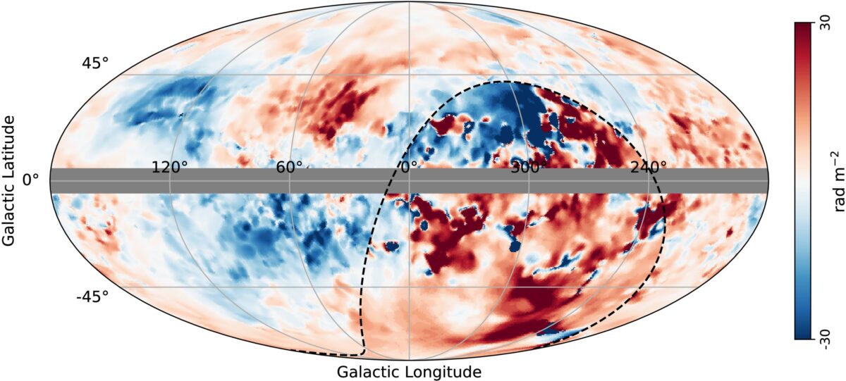This Map Shows The Intensity Of The Milky Way's Magnetic Field, With Variations In Red And Blue Indicating Different Strengths.