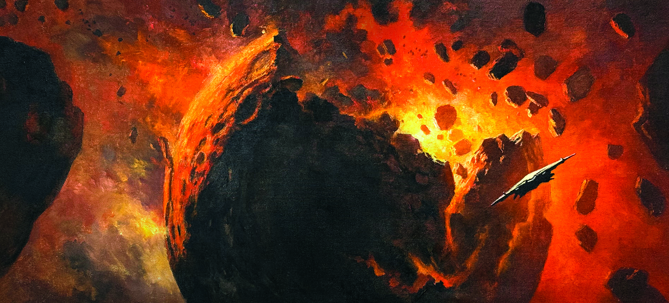 Oil paintings of a fantasy sci-fi scene by Fred Gambino