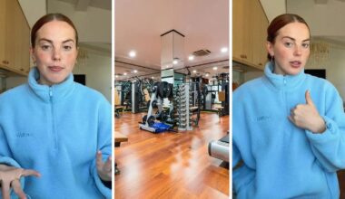 woman shares gym membership experience (l) fancy gym (c) woman shares emotions (r)