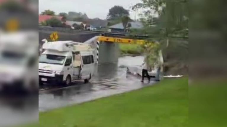 A campervan had its roof removed after attempting to pass under the height-restricted underpass in Tinwald.