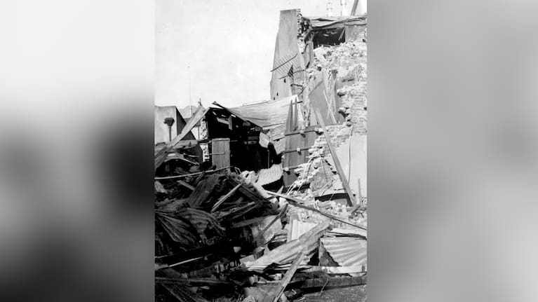  A collapsed water tower in Masterton after the June 1942 earthquake. 
