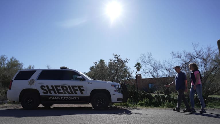 A Pima county sheriff's vehicle is parked out front of Nancy Guthrie’s home.