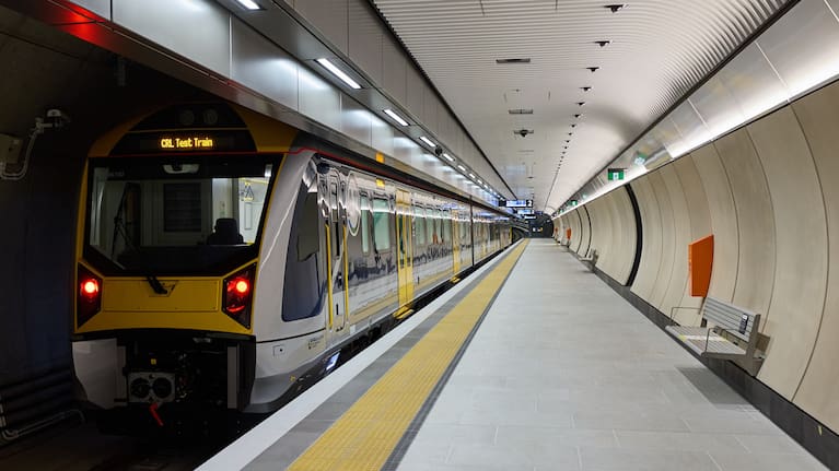 A train at Karangahape Station.