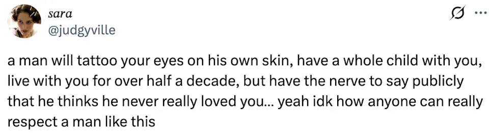 Tweet expressing disbelief about a man's contradictory actions and statements regarding his feelings in a past relationship